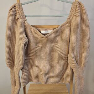 Sweetheart Neck Puff Shoulder Sweater